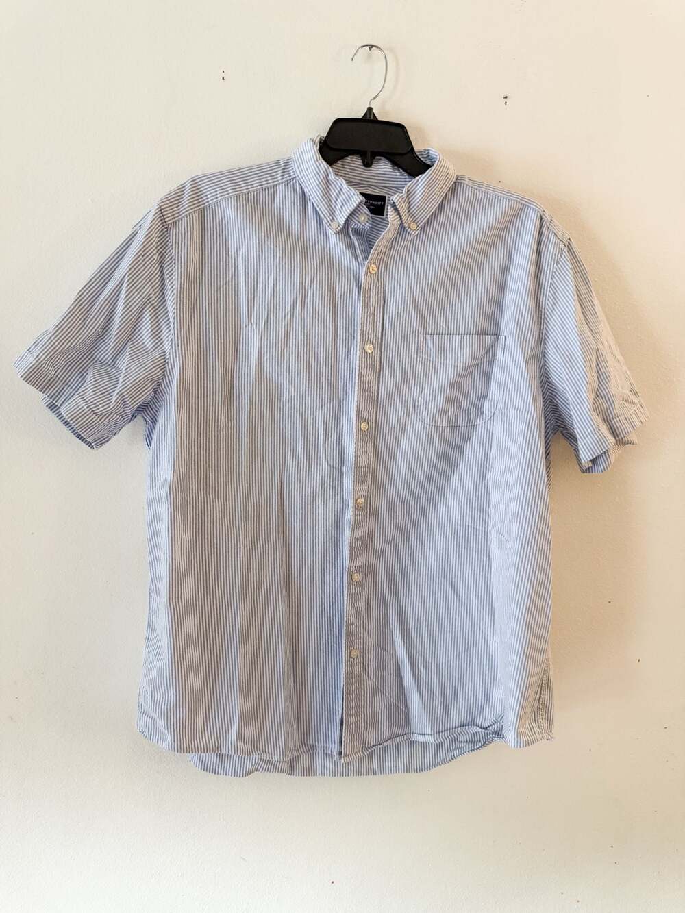 Charles Tyrwhitt Men's Blue Striped Seersucker Short Sleeve Button-Down Shirt XX